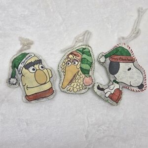 Vintage Sesame Street & Peanuts Plush Ornaments Bert, Big Bird, Snoopy Set of 3